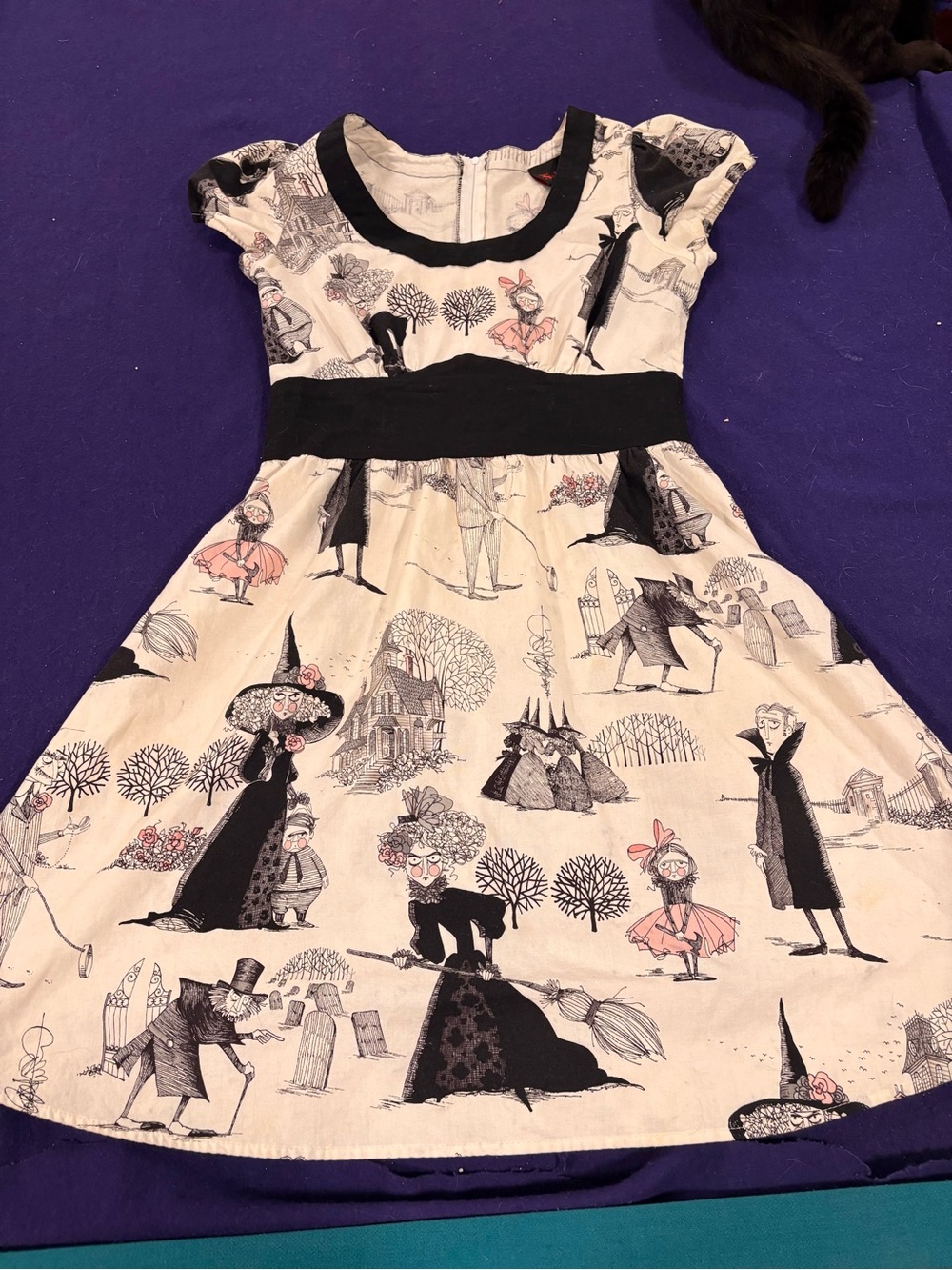 Women’s Halloween Witch Print Dress in Cream with Black Accents